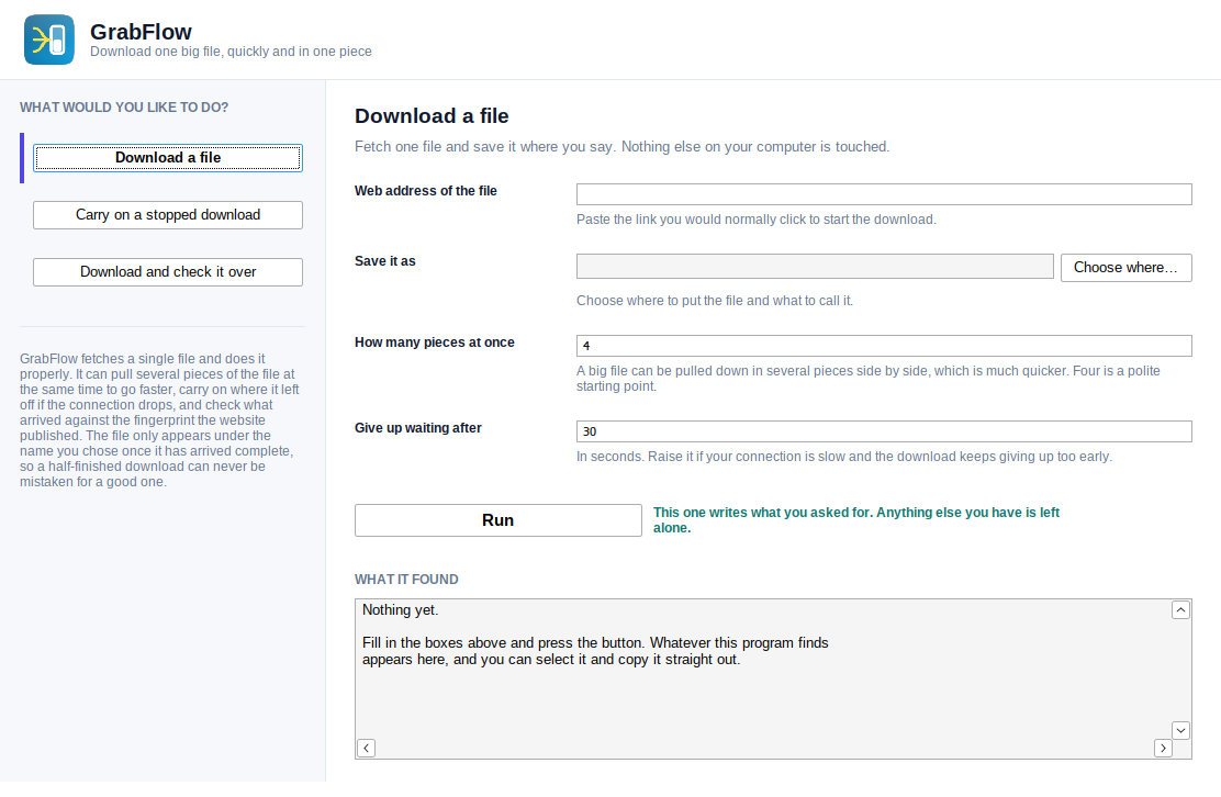 The GrabFlow window running on Windows