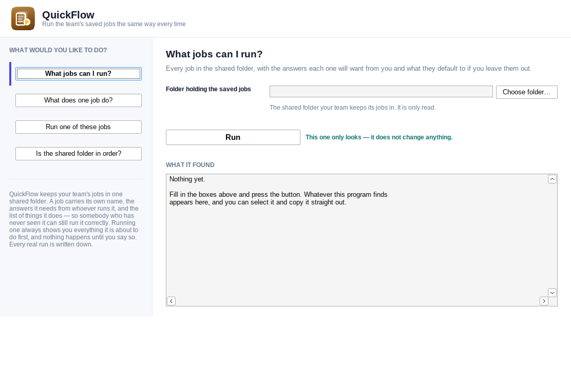 The QuickFlow window running on Windows